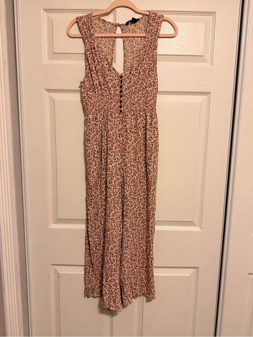 American Eagle Outfitters Cream Jumpsuit with Red Floral Print